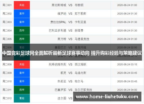 中国竞彩足球网全面解析最新足球赛事动向 提升购彩经验与策略建议